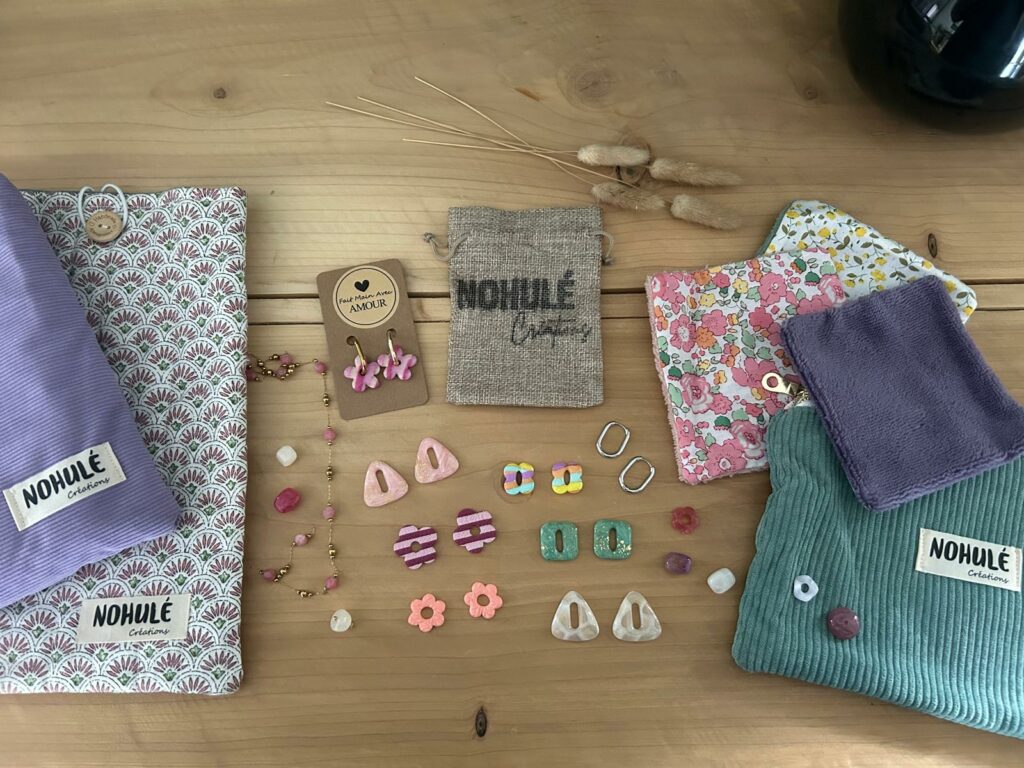 Fond de la page boutique, avec les différents produits Nohulé Créations.